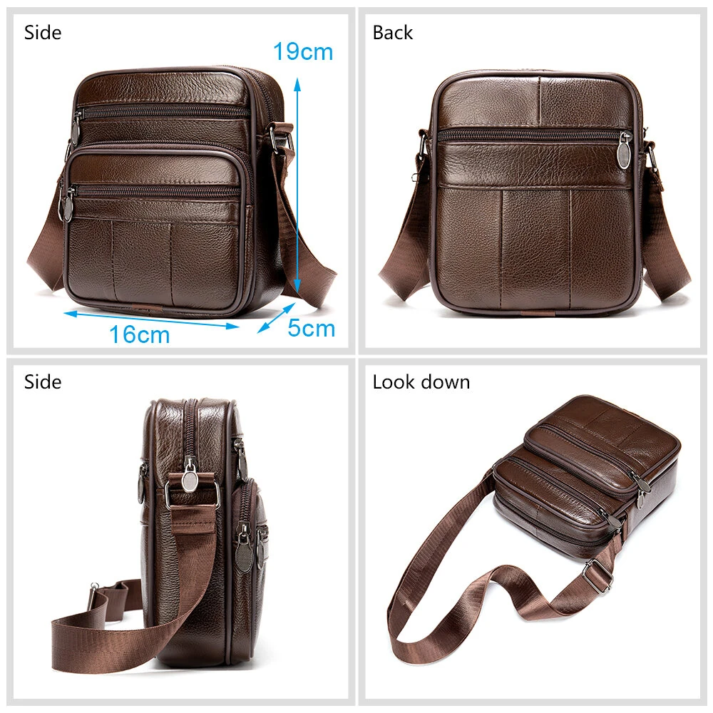 (image for) Ekphero Men's Genuine Leather Shoulder Bag Bussiness Casual Messenger Bag Multiple Pocket Capacity Crossbody Bag